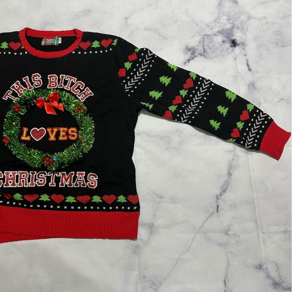 Light-Up This B*tch Loves Christmas Ugly Christmas Sweater - Size Large - Picture 3 of 6